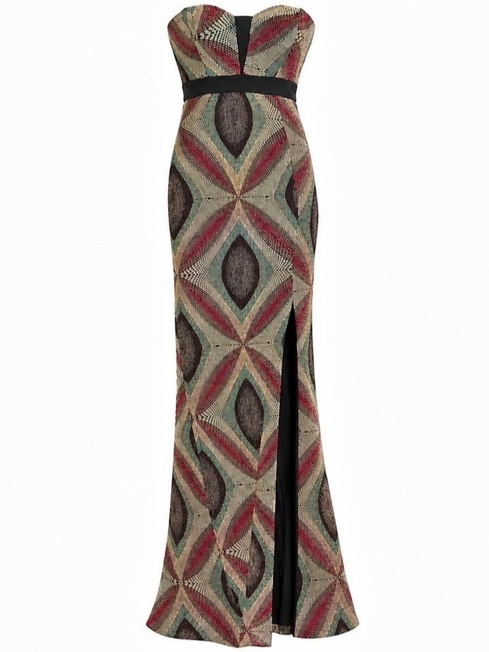 NWT BCBGeneration Metallic Geometric Strapless Maxi Gown Size 6